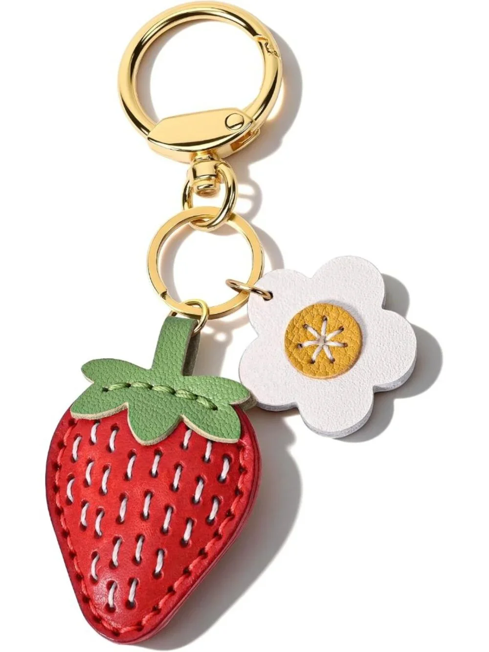 Handmade Double-Sided Strawberry Bag Charm | Top-Grain Leather Purse Accessory